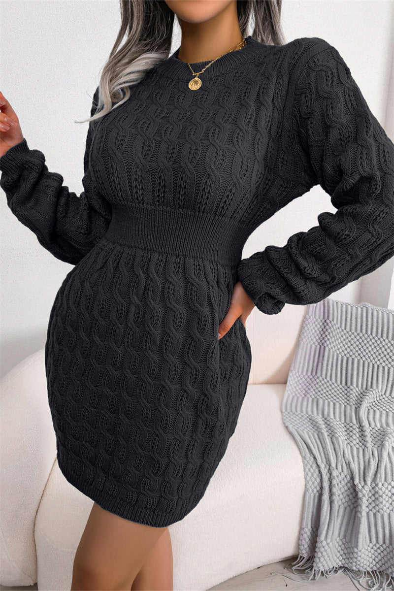 Kaynafashions - Fashion Casual Solid Patchwork O Neck Long Sleeve Dresses(3 Colors)