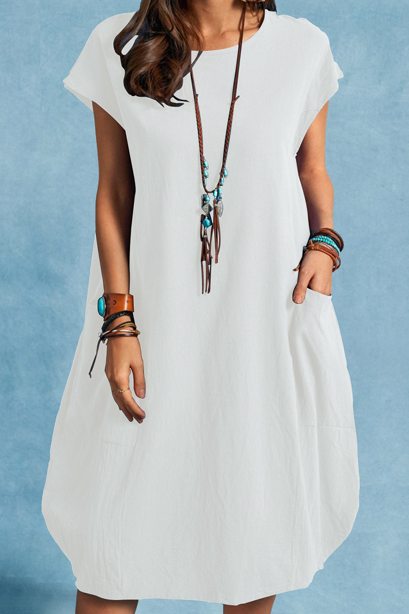 Kaynafashions - Casual Solid Patchwork O Neck Straight Dresses(5 colors)