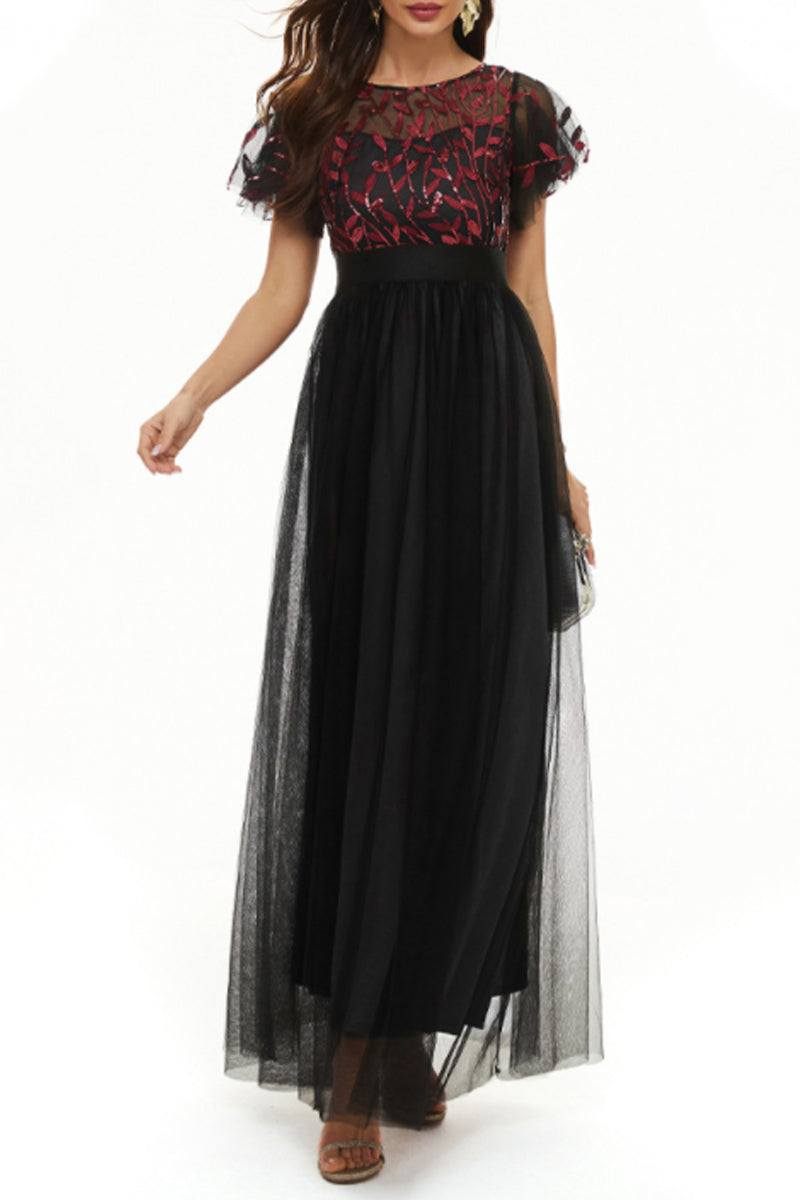 Kaynafashions - Elegant Formal Patchwork Zipper O Neck Ball Gown Dresses