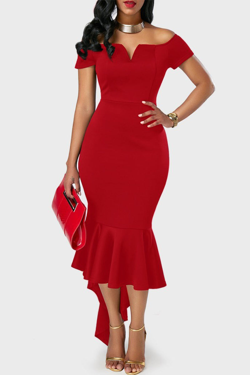 Kaynafashions - Celebrities Elegant Solid V Neck One Step Skirt Dresses(3 Colors)