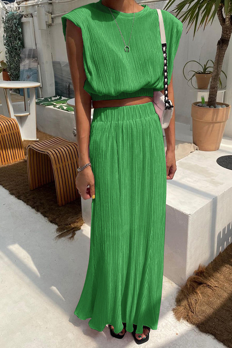 Kaynafashions - Casual Simplicity Solid Fold O Neck Sleeveless Two Pieces