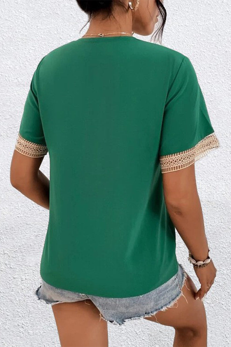 Kaynafashions - Casual Simplicity Solid Patchwork V Neck Tops(8 Colors)