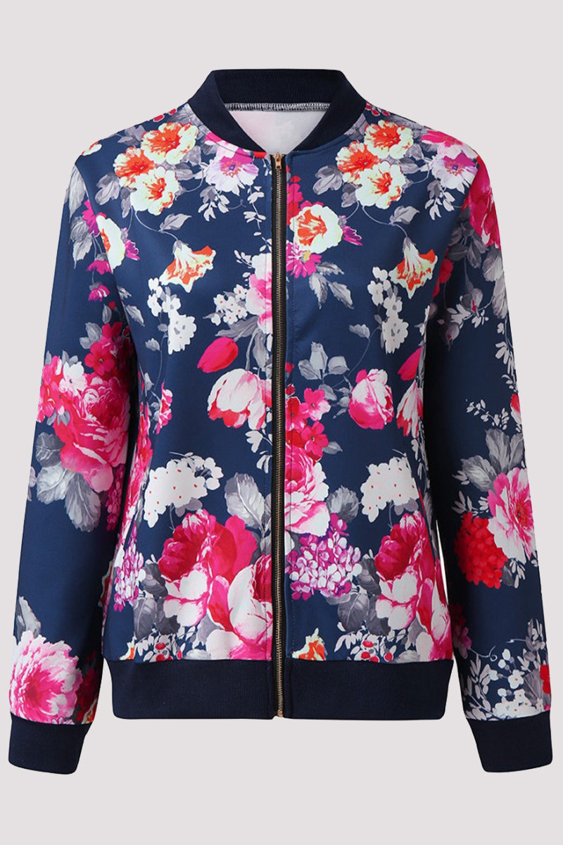 Kaynafashions - Casual Floral Patchwork O Neck Outerwear(8 Colors)