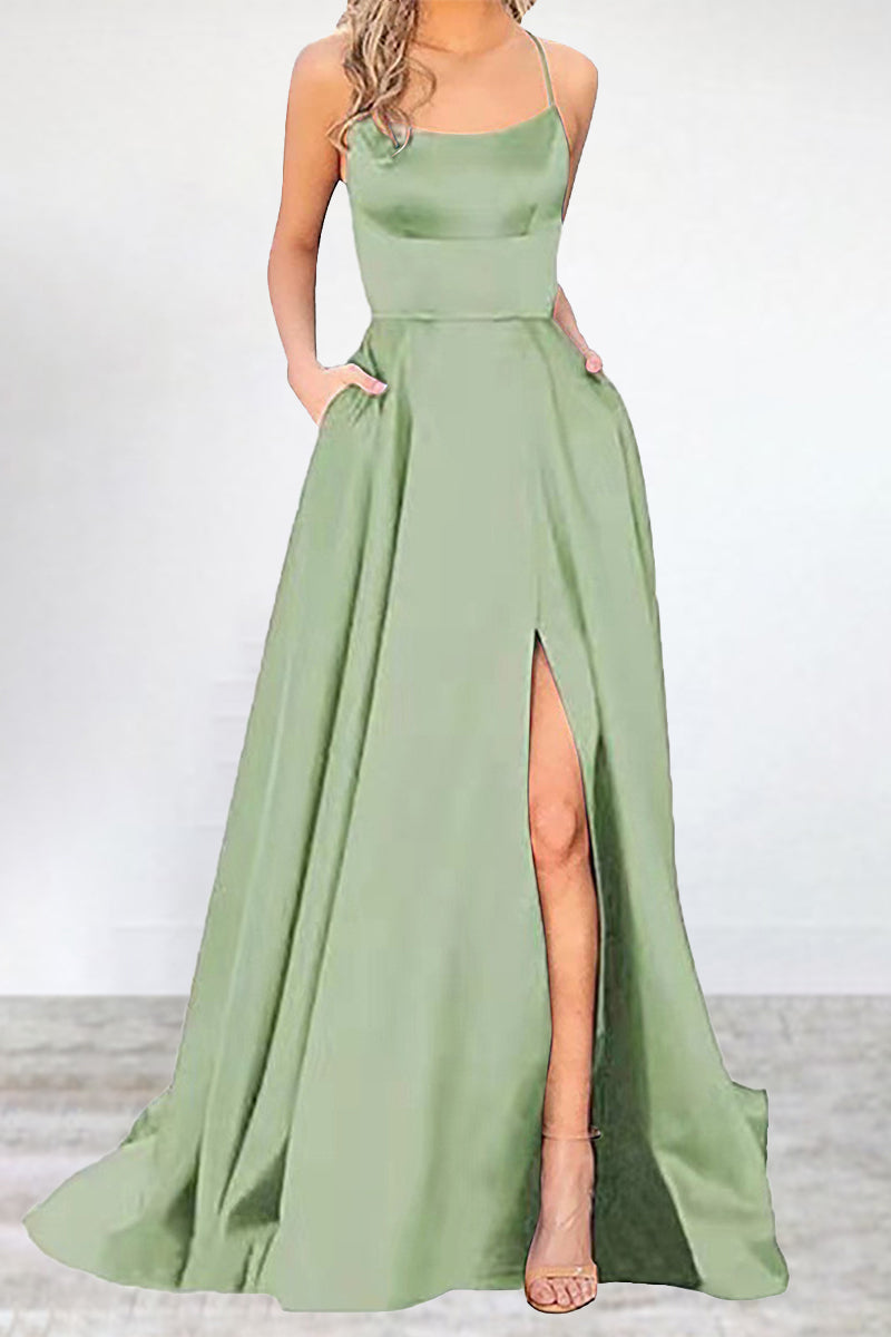 Kaynafashions - Sexy Formal Solid High Opening U Neck Evening Dress Dresses(16 Colors)
