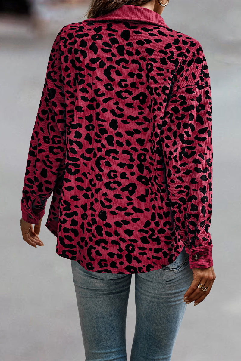Kaynafashions - Casual Sweet Leopard Pocket Turndown Collar Tops