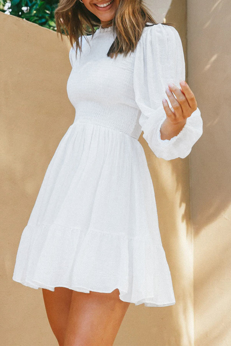 Kaynafashions - Fashion Solid Flounce O Neck Long Sleeve Dresses(11 colors)