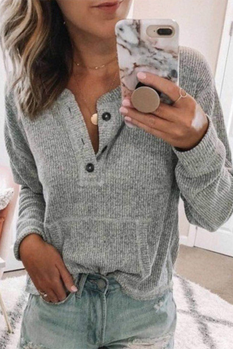 Kaynafashions - Fashion Casual Solid Solid Color V Neck Tops(7 Colors)