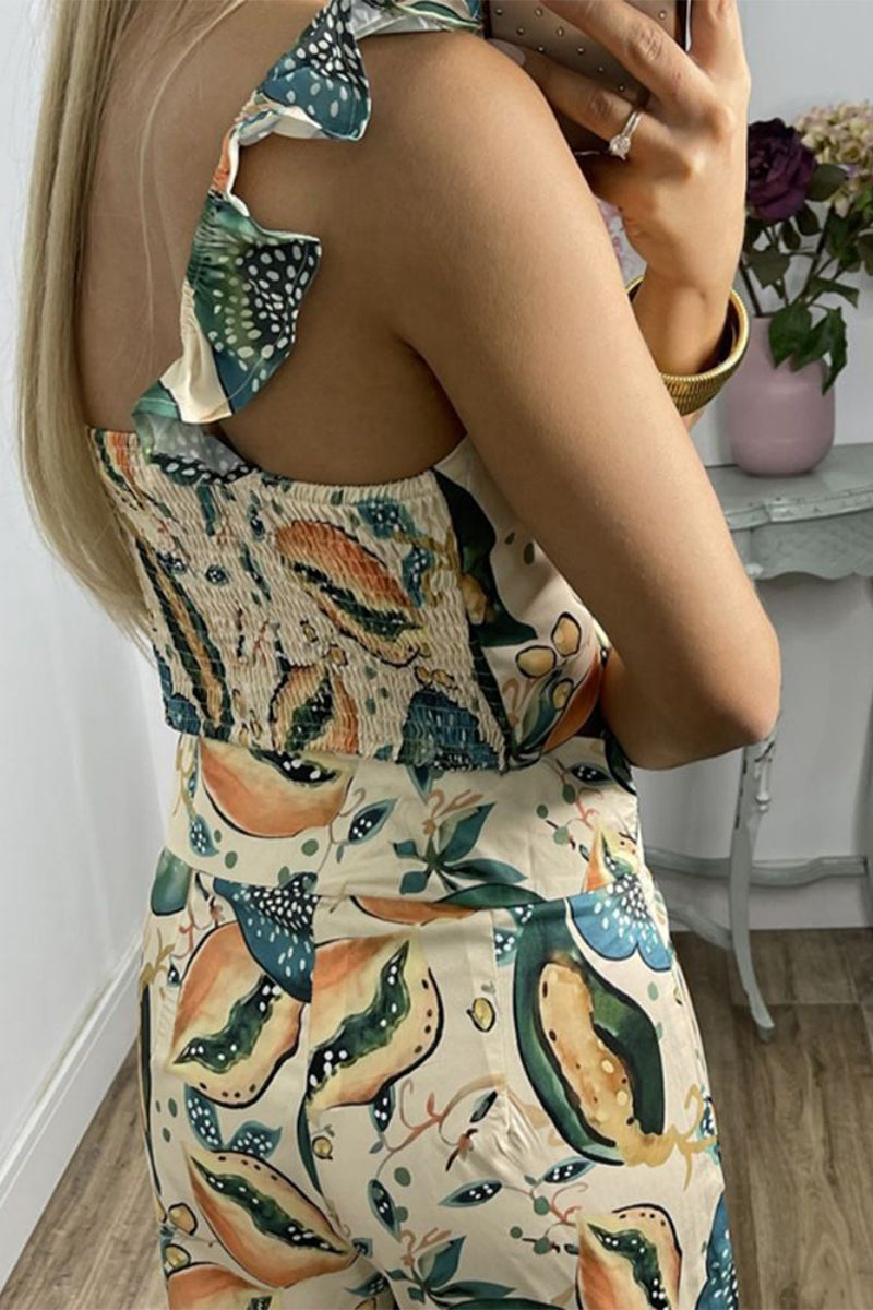 Kaynafashions - Street Print Patchwork V Neck Sleeveless Two Pieces