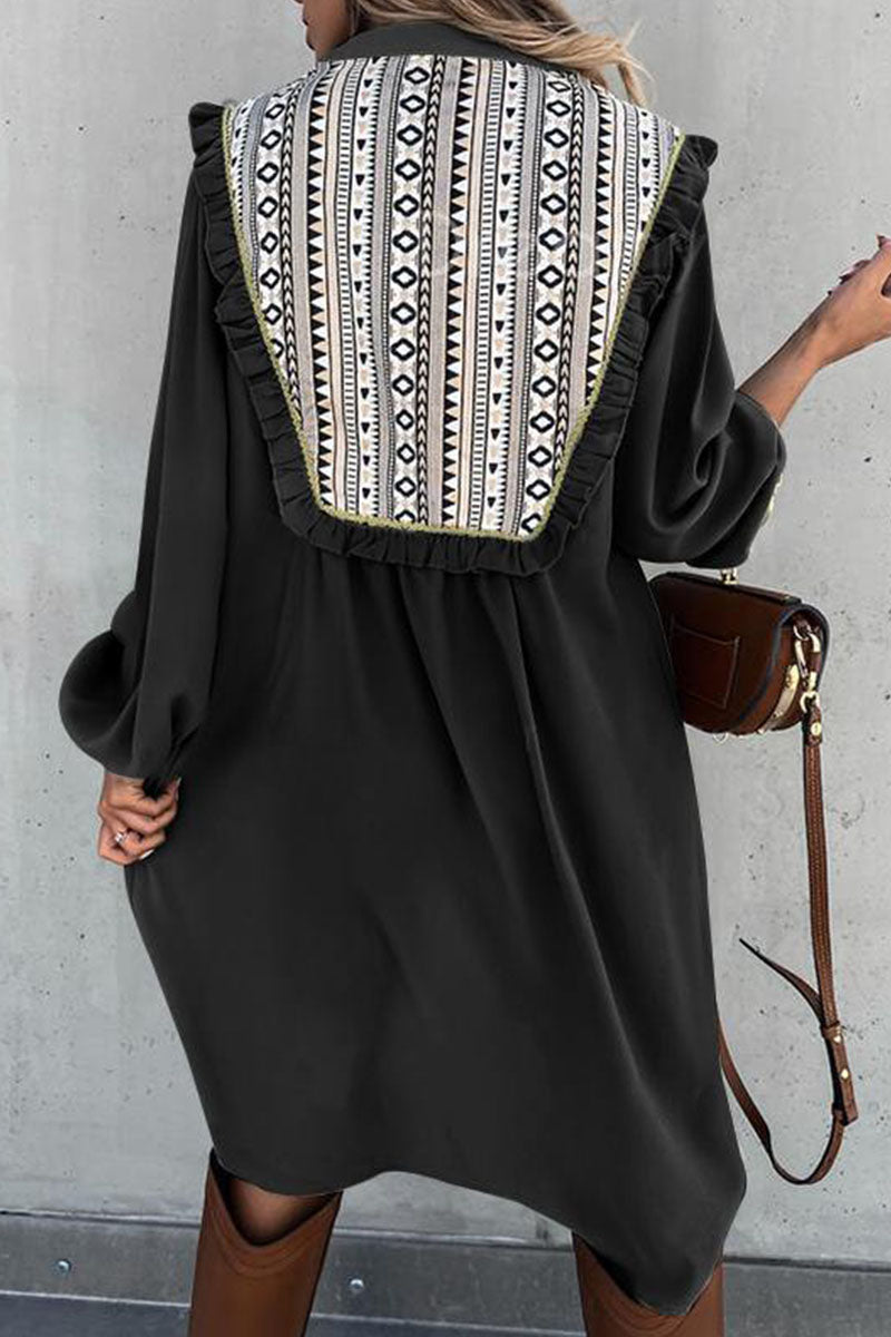 Kaynafashions - Fashion Street Print Patchwork O Neck Princess Dresses(3 Colors)