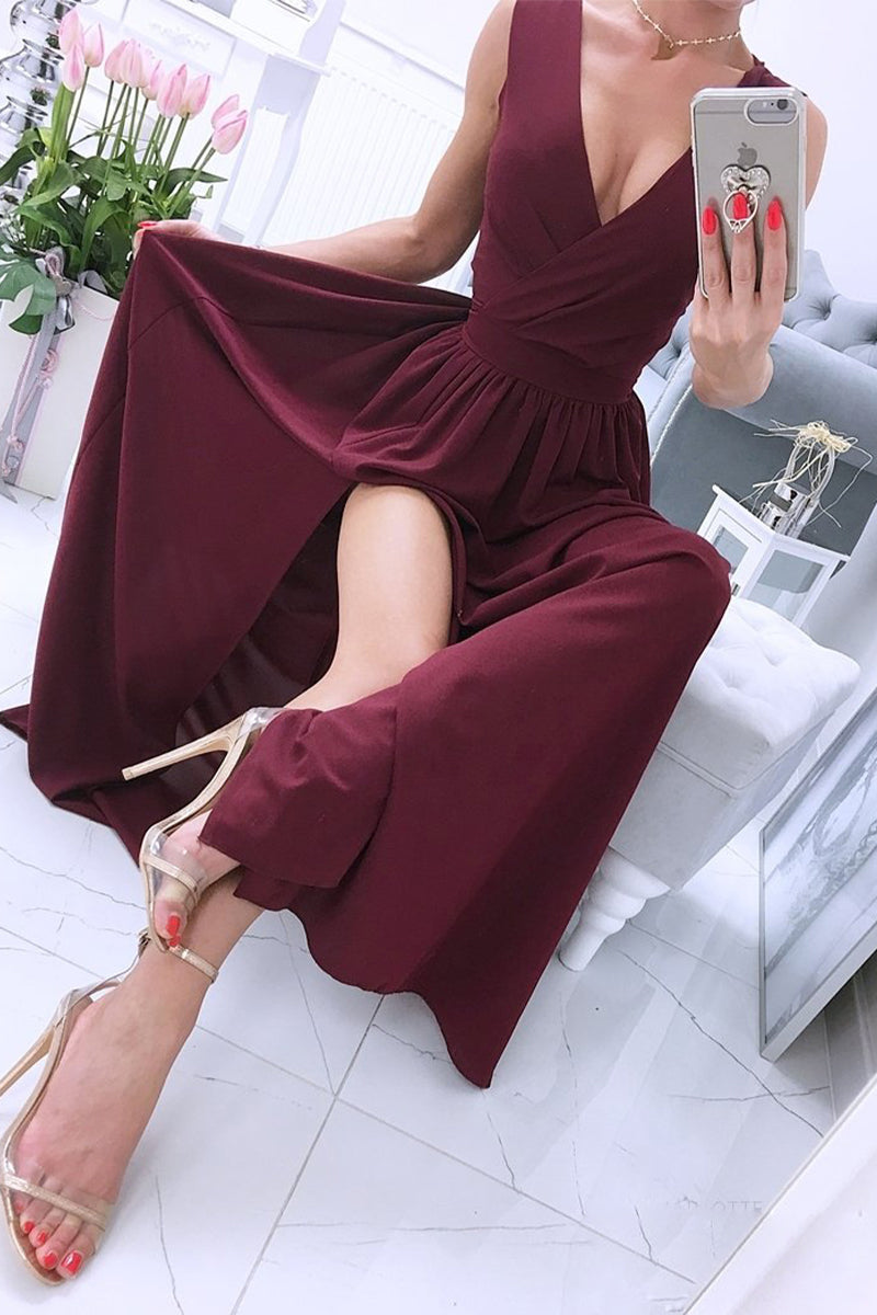 Kaynafashions - Sexy Simplicity Solid Slit V Neck Princess Dresses(6 Colors)