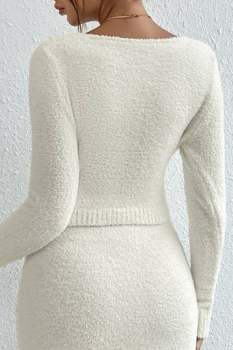 Kaynafashions - Casual Street Solid Strap Design V Neck Long Sleeve Two Pieces