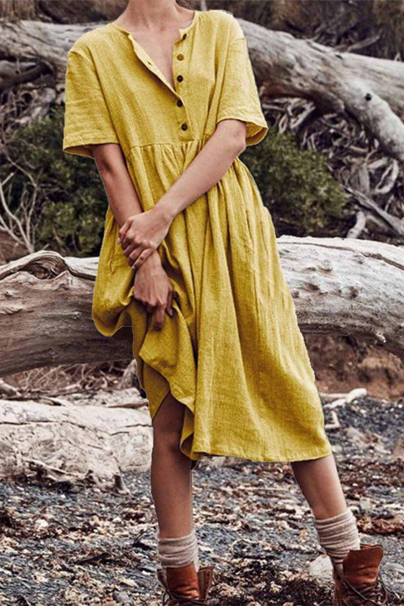 Kaynafashions - Casual Solid Patchwork O Neck A Line Dresses(5 Colors)
