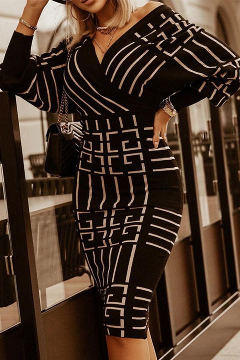 Kaynafashions - Sexy Print Patchwork V Neck Waist Skirt Dresses(3 Colors)