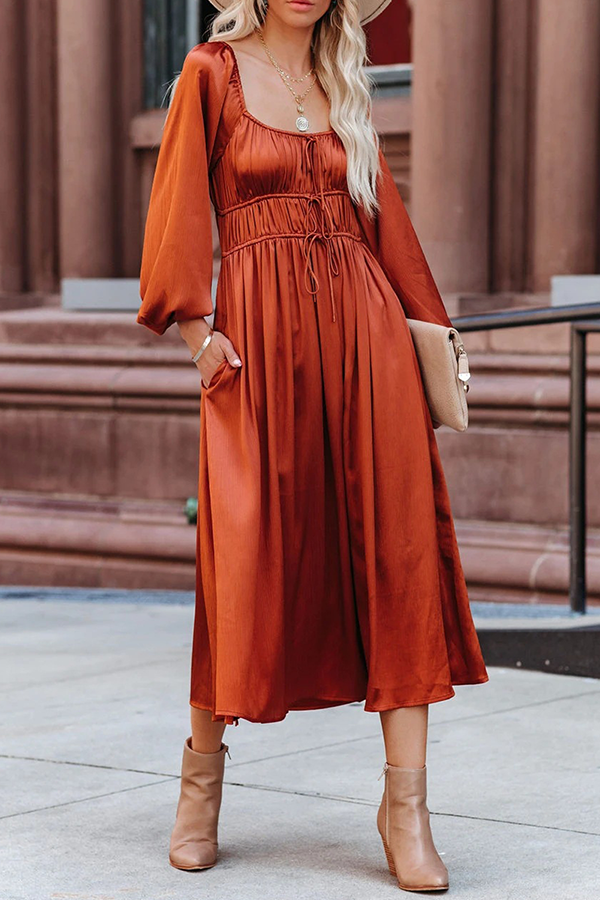 Kaynafashions - Fashion Elegant Solid Frenulum Fold U Neck A Line Dresses