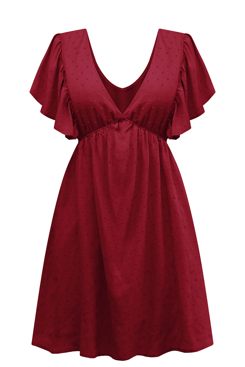 Kaynafashions - Casual Solid Flounce V Neck Cake Skirt Dresses(5 colors)