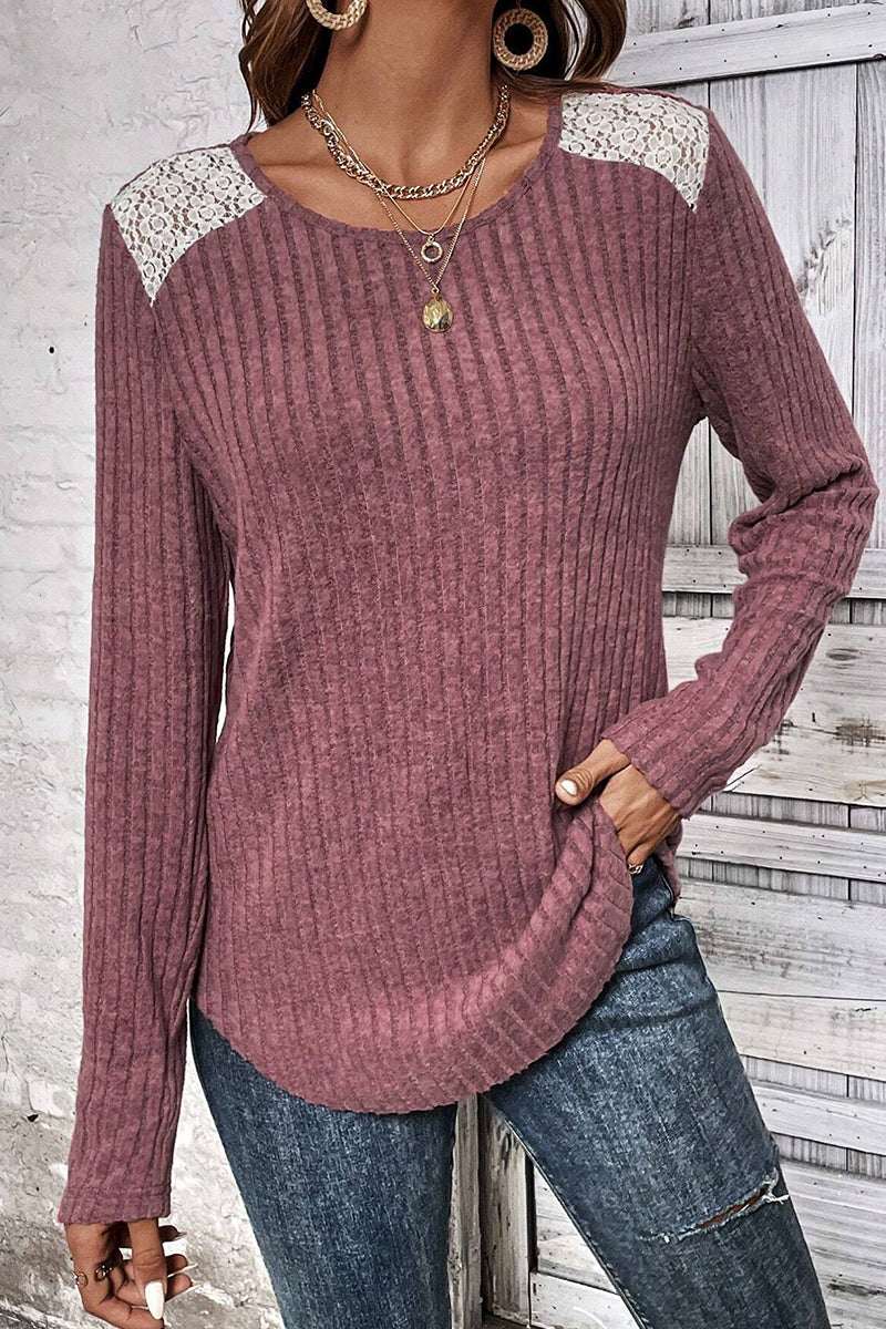 Kaynafashions - Casual Solid Lace O Neck Tops