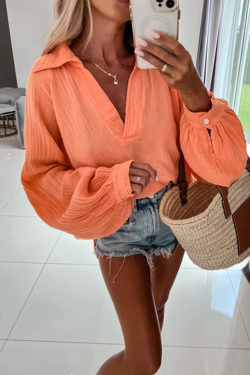 Kaynafashions - Casual Solid Patchwork Turndown Collar Tops