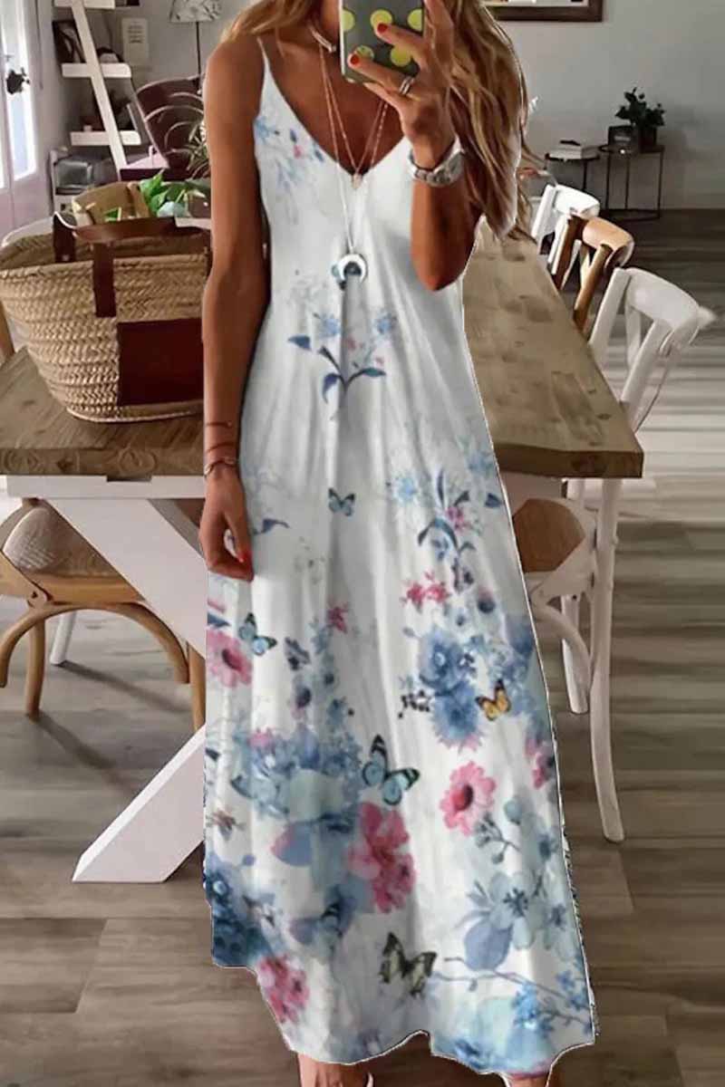 Kaynafashions - Street Print Patchwork V Neck A Line Dresses(8 Colors)