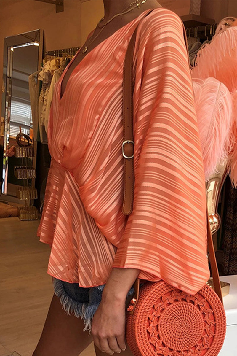 Kaynafashions - Elegant Striped Patchwork V Neck High Waist Tops(5 Colors)