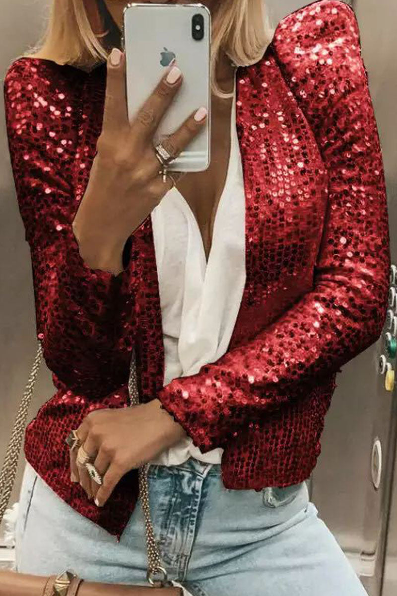 Kaynafashions - Casual Solid Sequins Patchwork Outerwear(5 Colors)