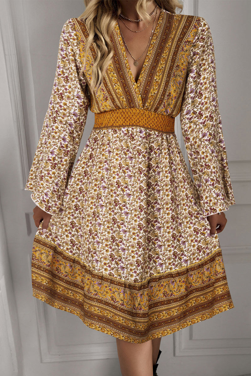 Kaynafashions - Sweet Elegant Print Patchwork V Neck A Line Dresses