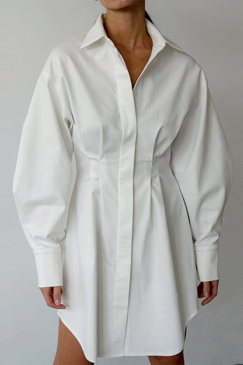 Kaynafashions - Casual Elegant Solid Patchwork Turndown Collar Shirt Dress Dresses