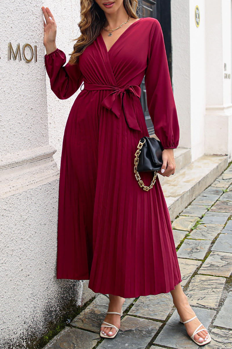 Kaynafashions - Fashion Solid Patchwork V Neck Waist Skirt Dresses(5 colors)