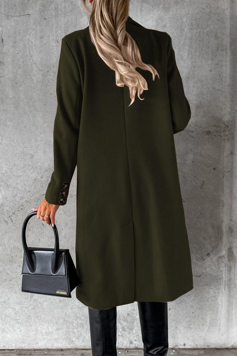 Kaynafashions - Elegant Solid Buttons Turndown Collar Outerwear