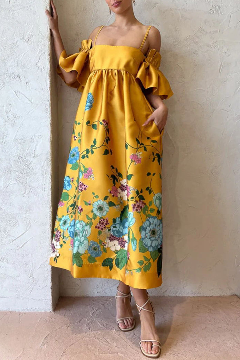 Kaynafashions - Casual Floral Pocket Off the Shoulder A Line Dresses