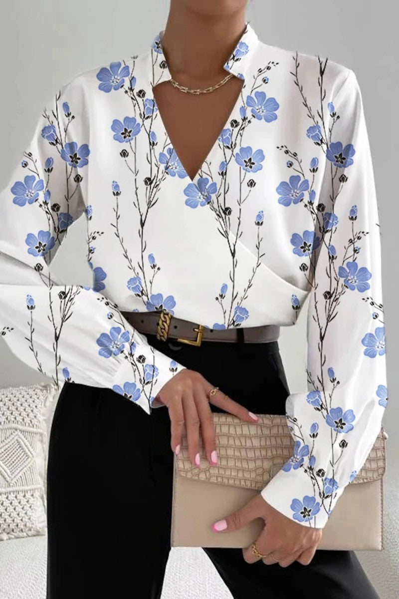 Kaynafashions - Casual Print Patchwork V Neck Tops