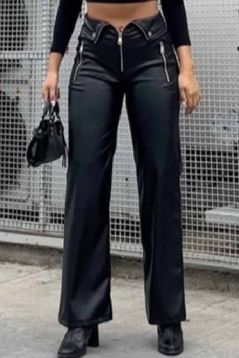 Kaynafashions - Street Solid High Waist Straight Bottoms