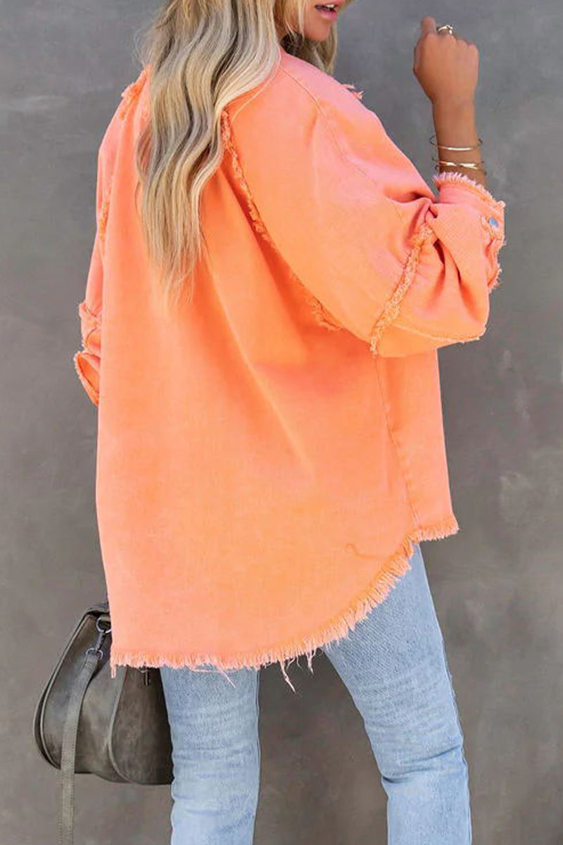 Kaynafashions - Fashion Tassel POLO collar Long Sleeve Straight Denim Jacket(3 Colors)