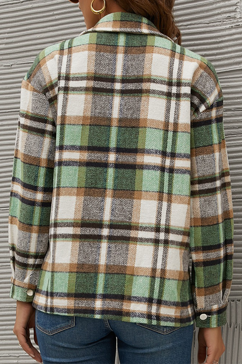 Kaynafashions - Casual Plaid Patchwork Turndown Collar Tops(6 colors)