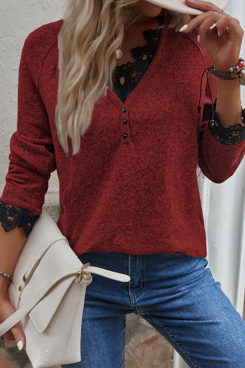 Kaynafashions - Fashion Casual Solid Pullovers V Neck Tops
