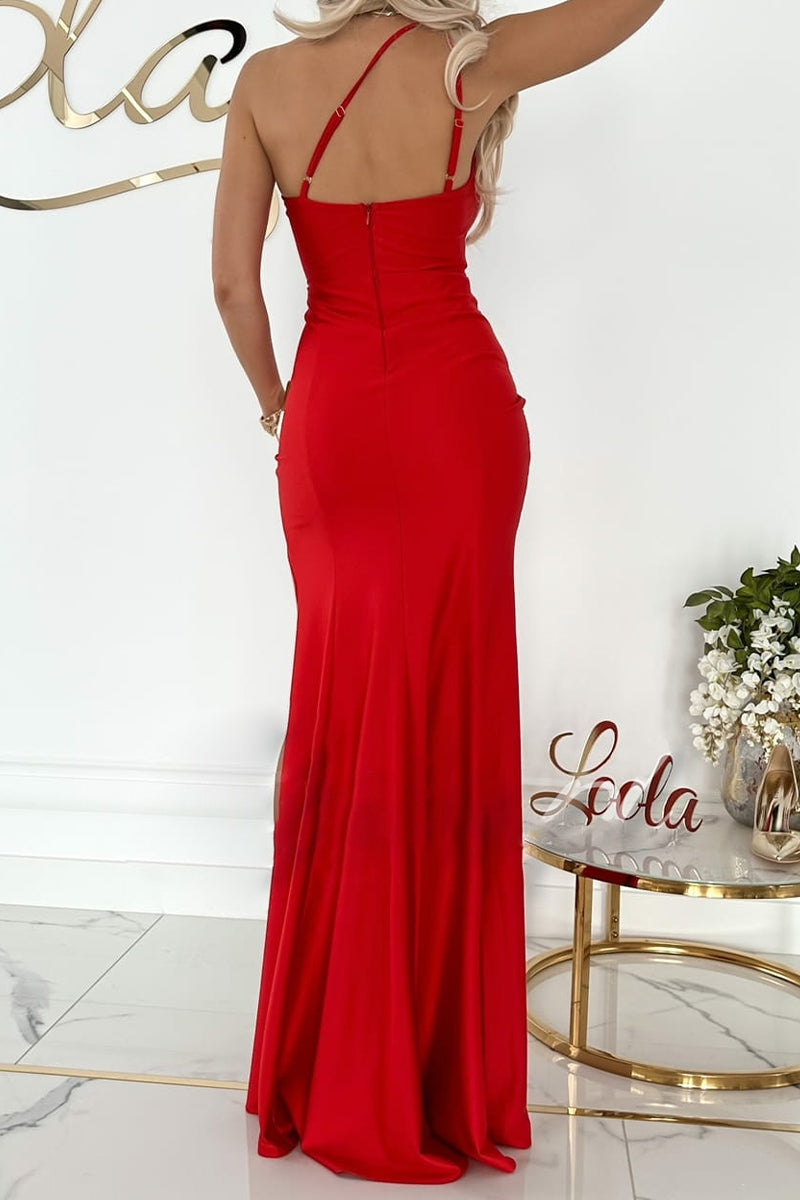 Kaynafashions - Elegant Solid Slit Oblique Collar Evening Dress Dresses