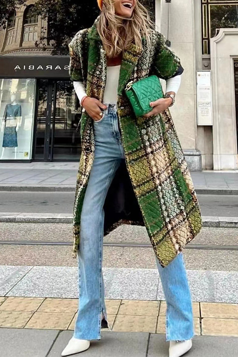 Kaynafashions - Elegant Patchwork Contrast Turndown Collar Outerwear