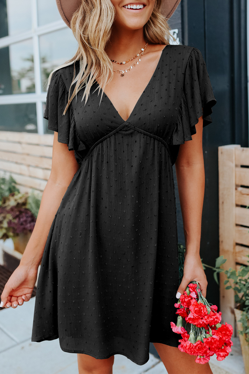 Kaynafashions - Casual Solid Flounce V Neck Cake Skirt Dresses(5 colors)