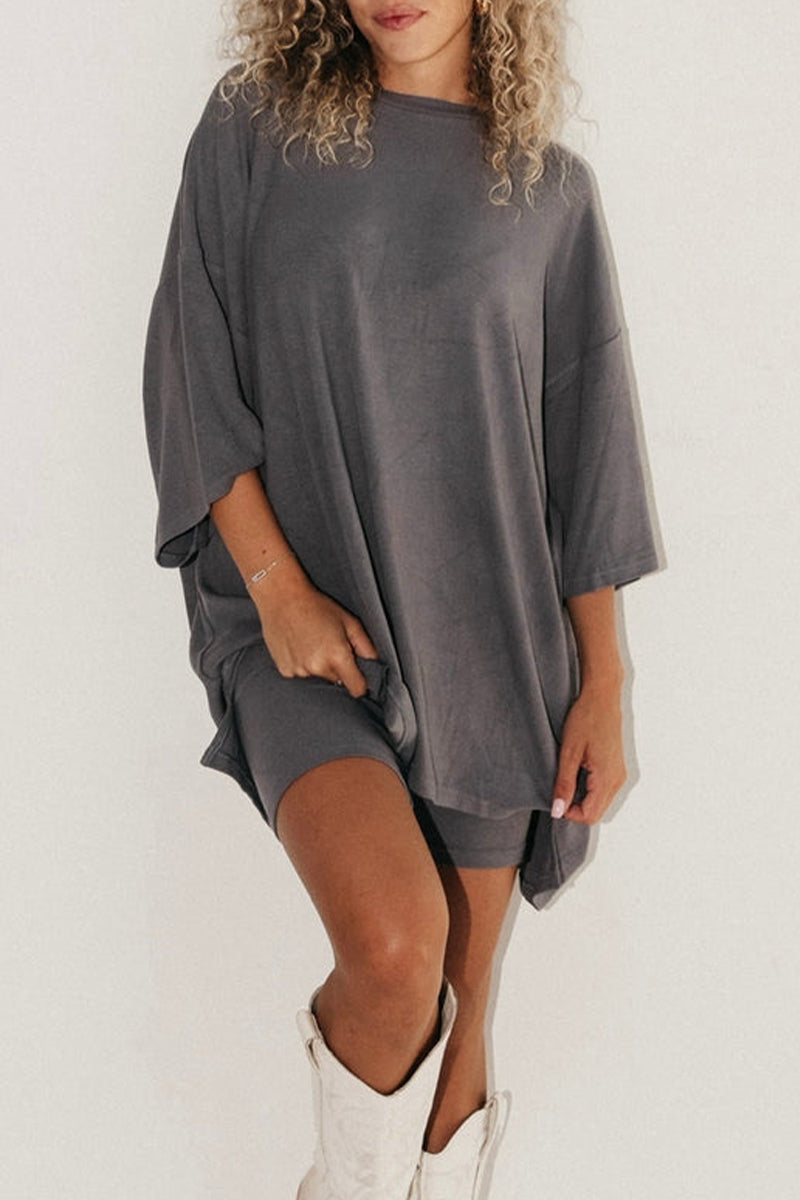 Kaynafashions - Casual Simplicity Solid O Neck Three Quarter Two Pieces