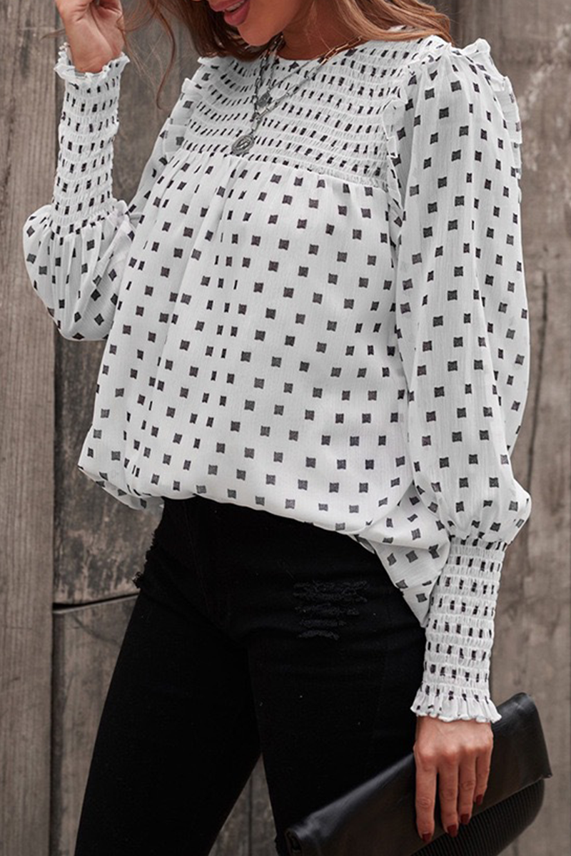 Kaynafashions -  Casual Elegant Print Patchwork Stringy Selvedge O Neck Tops(4 colors)