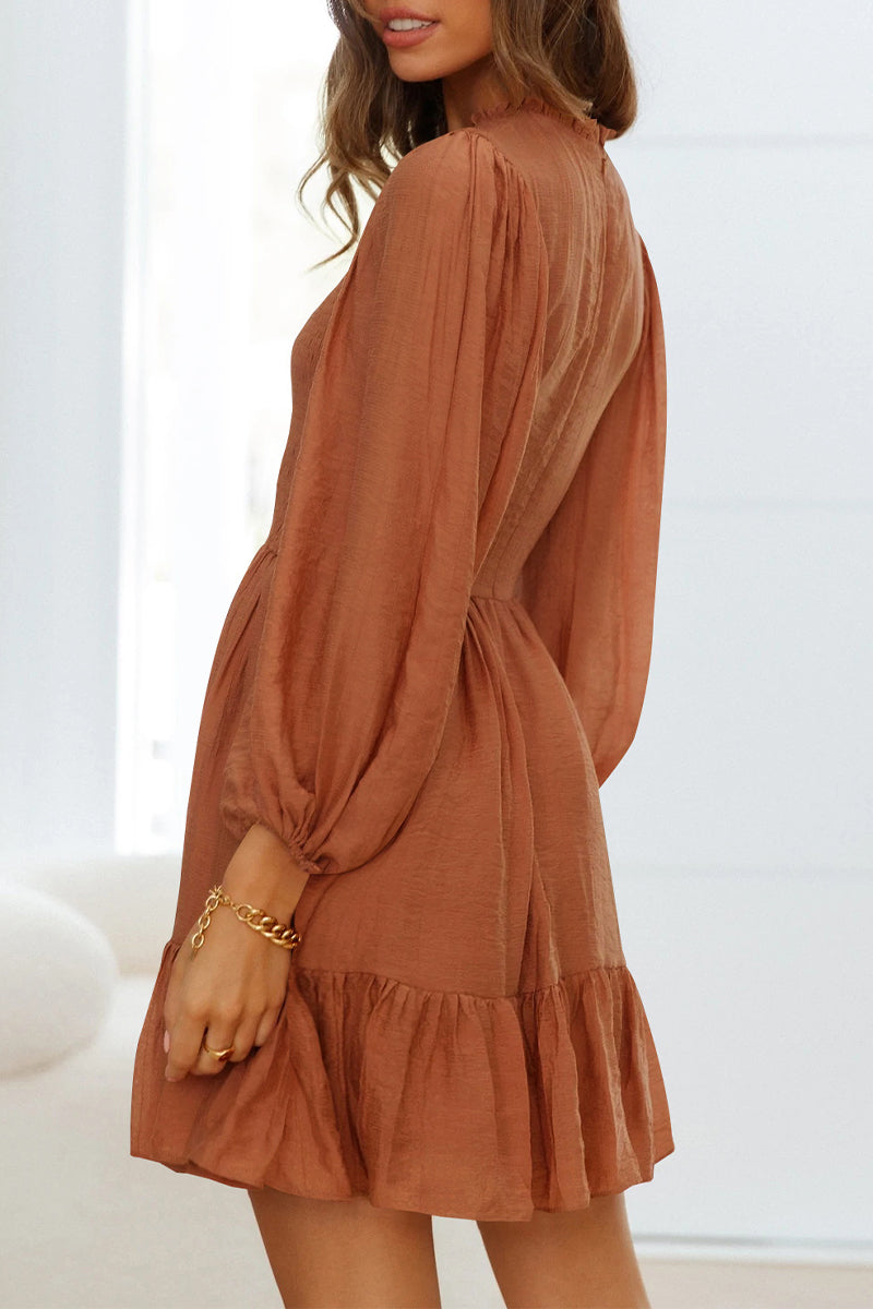 Kaynafashions - Fashion Solid Flounce O Neck Long Sleeve Dresses(11 colors)