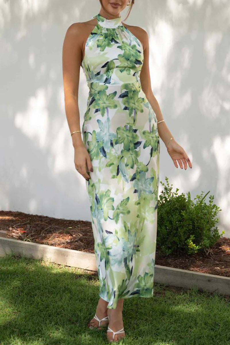 Kaynafashions - Celebrities Elegant Floral Bandage Halter A Line Dresses