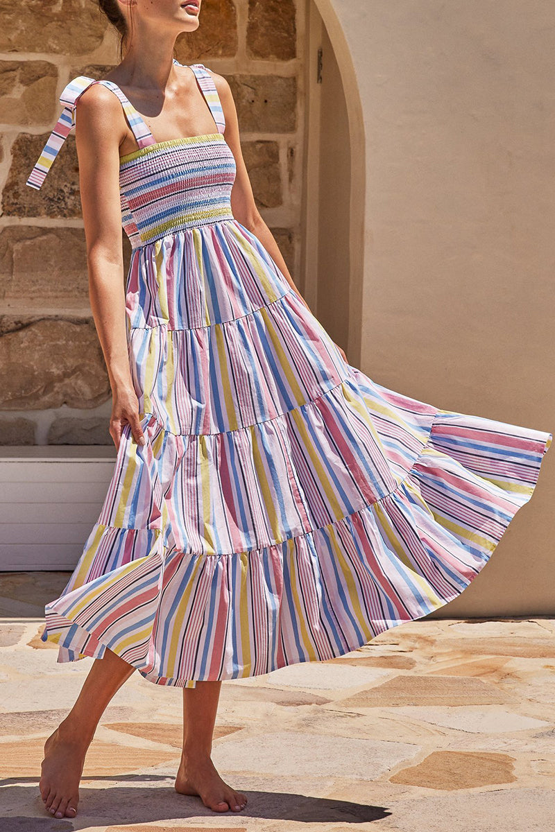 Kaynafashions - Fashion Street Dot Patchwork Spaghetti Strap Printed Dresses(22 Colors)