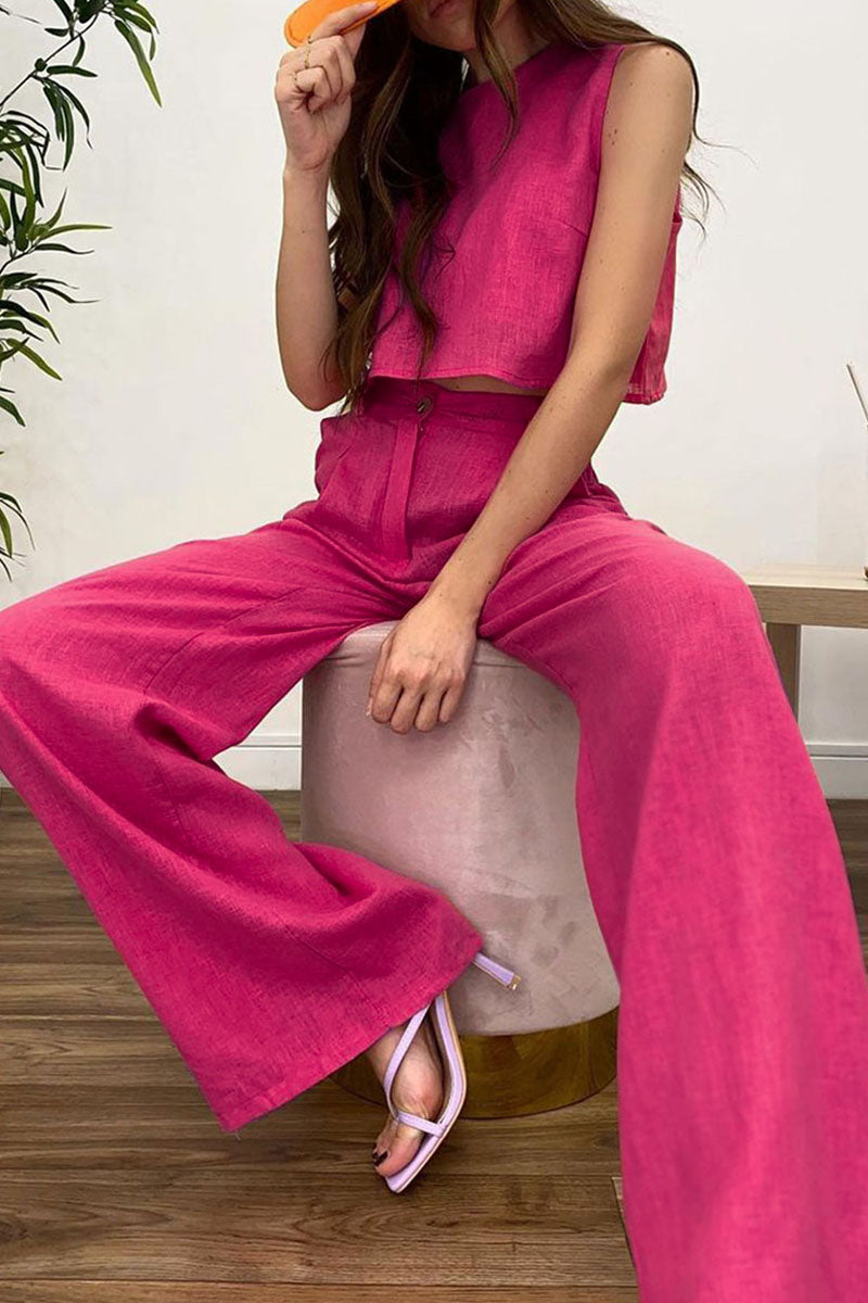 Kaynafashions - Casual Solid Patchwork O Neck Sleeveless Two Pieces