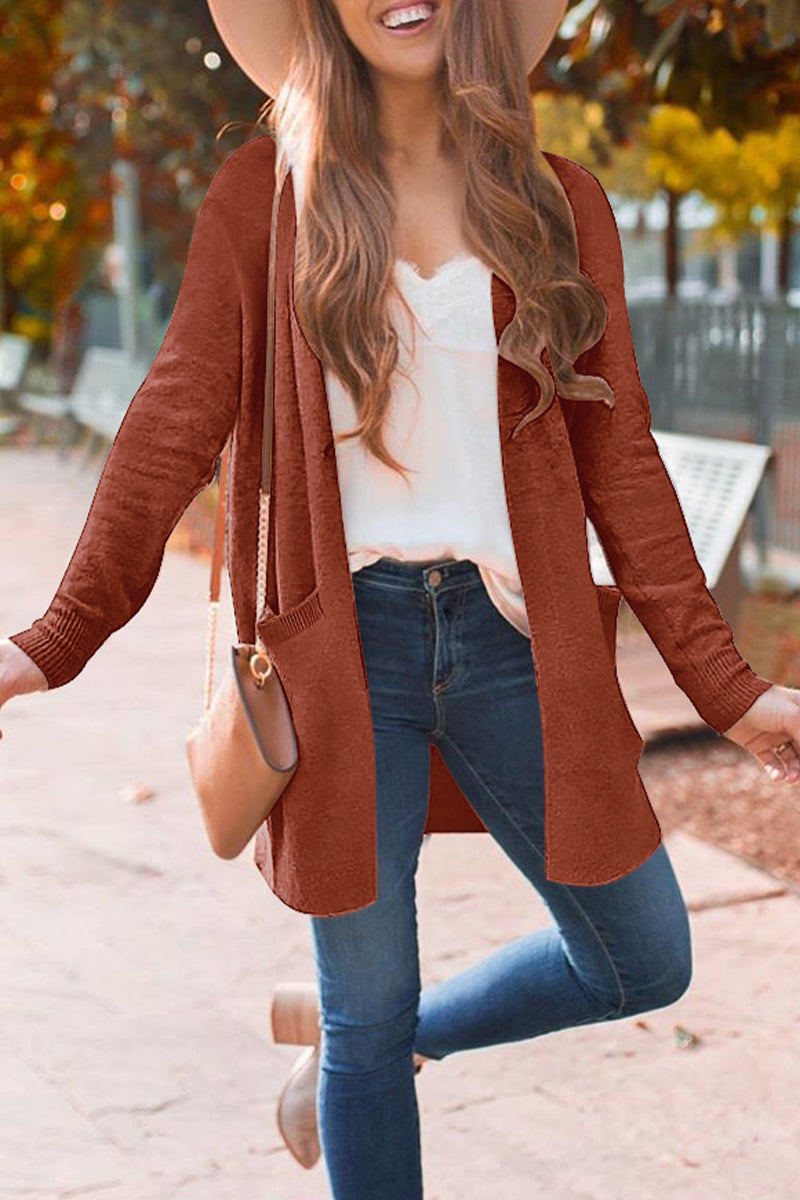 Kaynafashions - Fashion British Style Adult Sweater Solid Patchwork Pocket Conventional Collar Cardigans