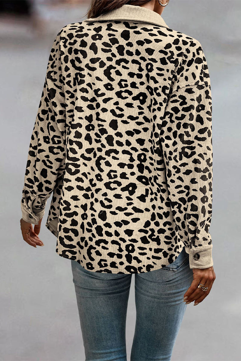 Kaynafashions - Casual Sweet Leopard Pocket Turndown Collar Tops