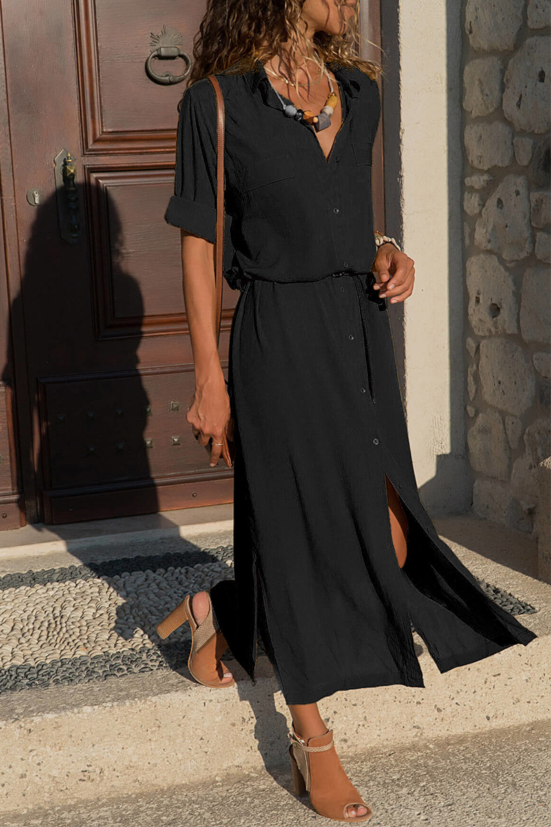 Kaynafashions - Casual Solid Patchwork Turndown Collar Shirt Dress Dresses(3 colors)