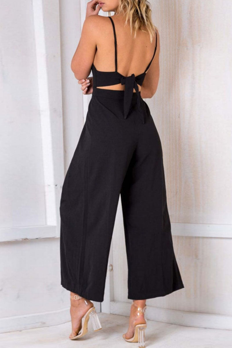 Kaynafashions - Fashion Solid Backless V Neck Loose Jumpsuits(3 Colors)