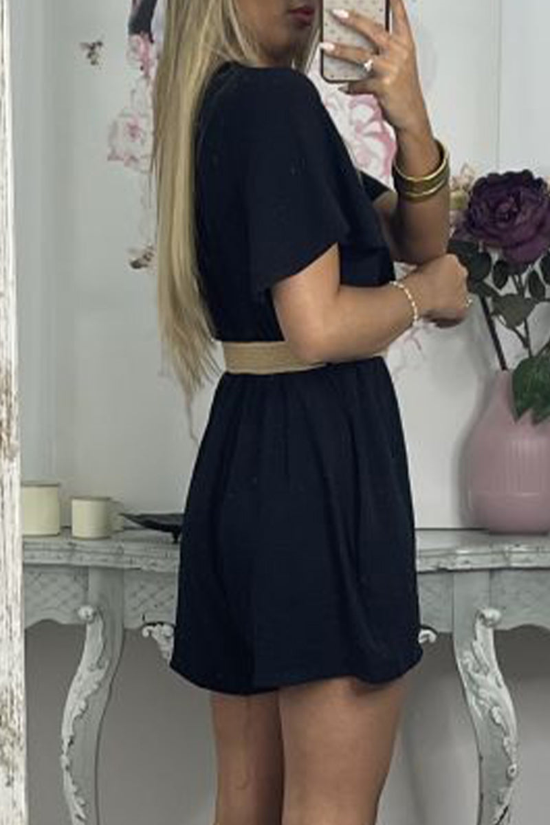 Kaynafashions - Casual Solid With Belt V Neck Loose Jumpsuits