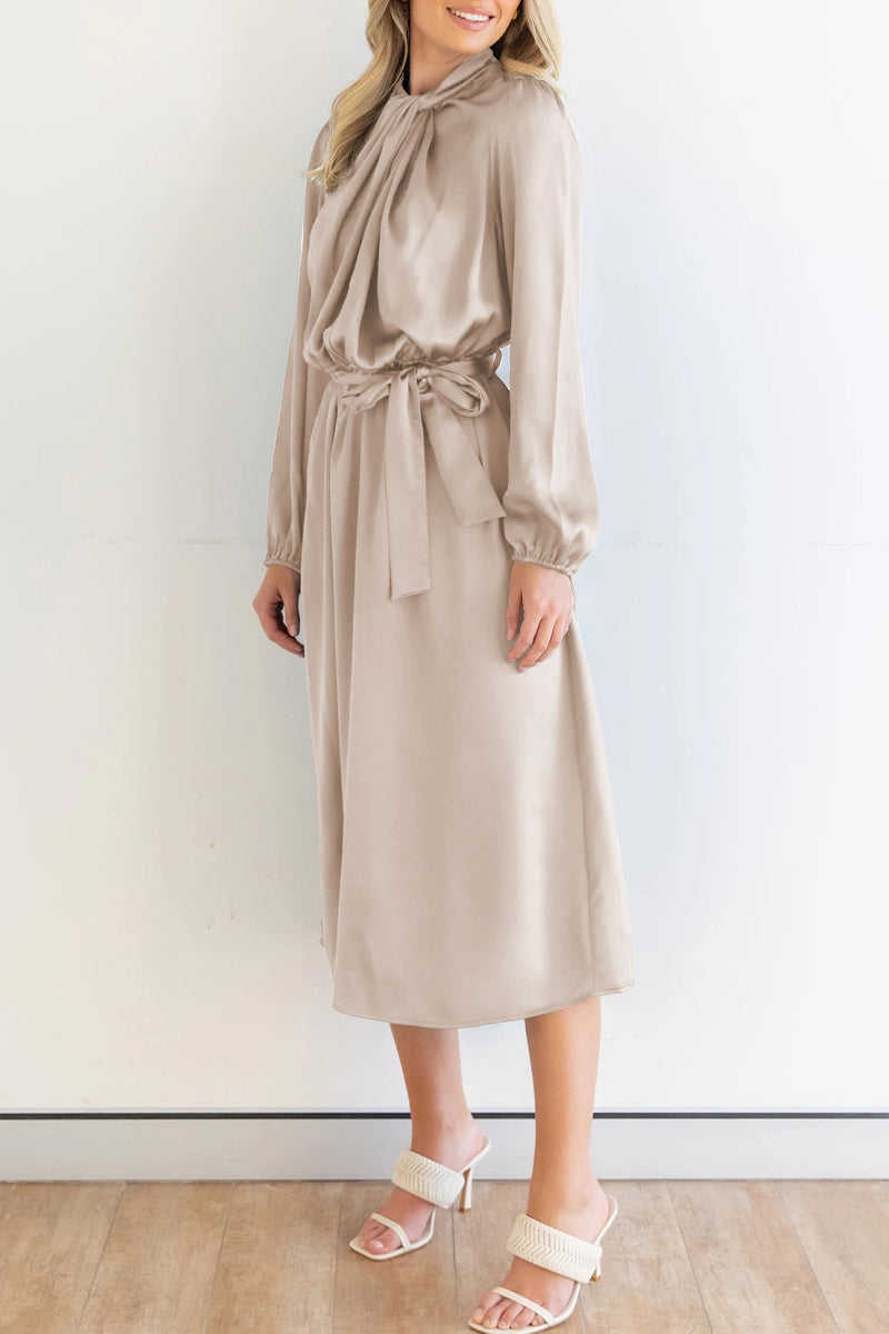 Kaynafashions - Sweet Elegant Solid Bandage Mandarin Collar A Line Dresses(4 Colors)