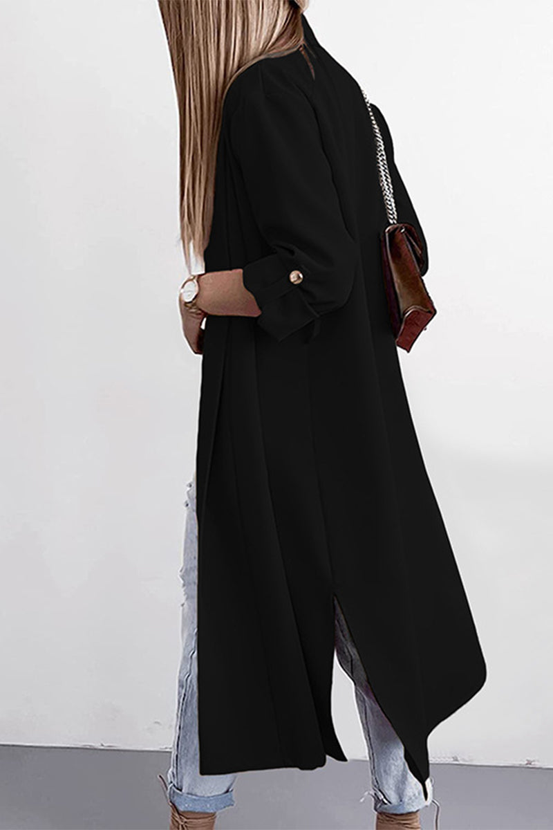 Kaynafashions - Fashion Elegant Solid Slit Turndown Collar Outerwear